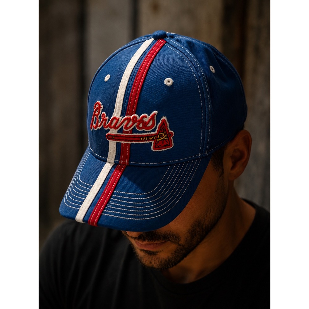 Drew Pearson Atlanta Braves MLB Hat Blue Red White Stripe Adjustable Strapback